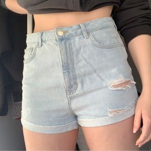 Light wash denim shorts